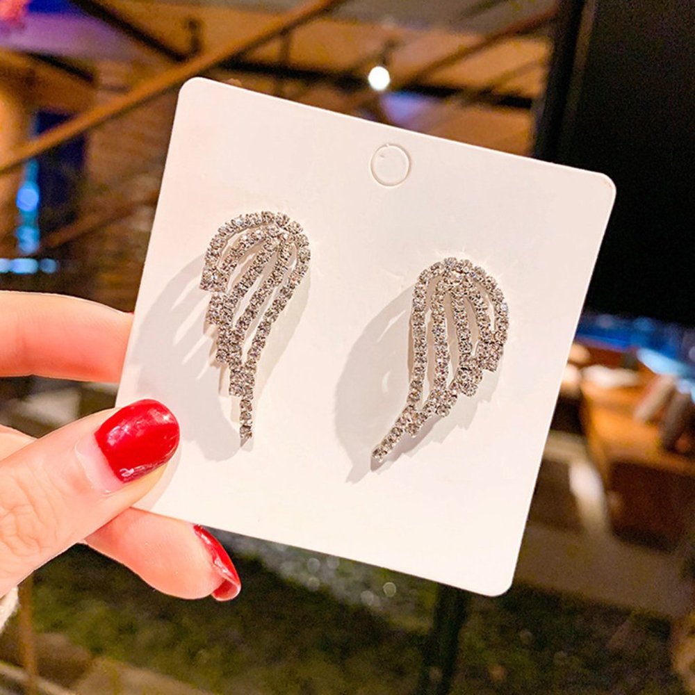 💕Last one 💙Rhinestones Wing Earrings Bird Angele - Picture 3 of 6